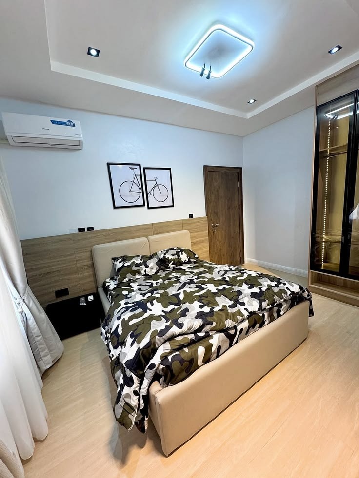 Authentic modern student room with air conditioning and study space